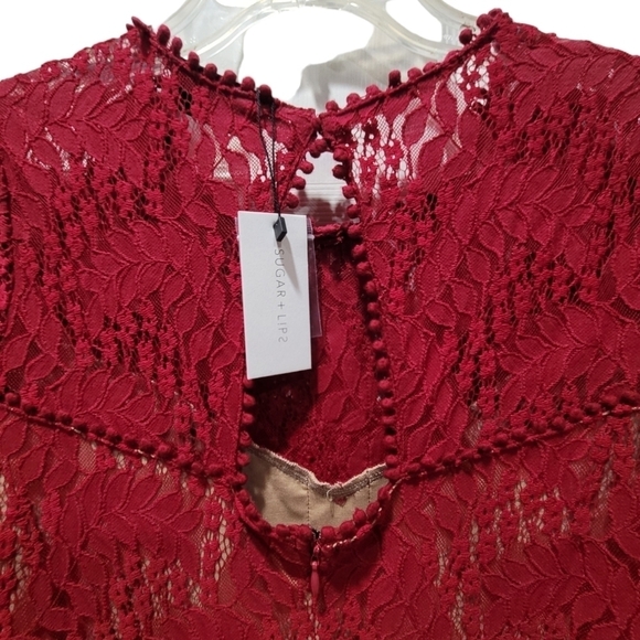 NWT Large Red Lace Ruffle Hem and Sleeves Party Midi Dress - Picture 4 of 7